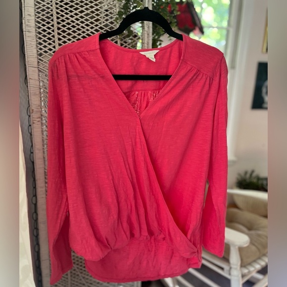Caslon Tops - Caslon Size Medium Faux Wrap Long Sleeve 100% Cotton Nursing Friendly Pink Top